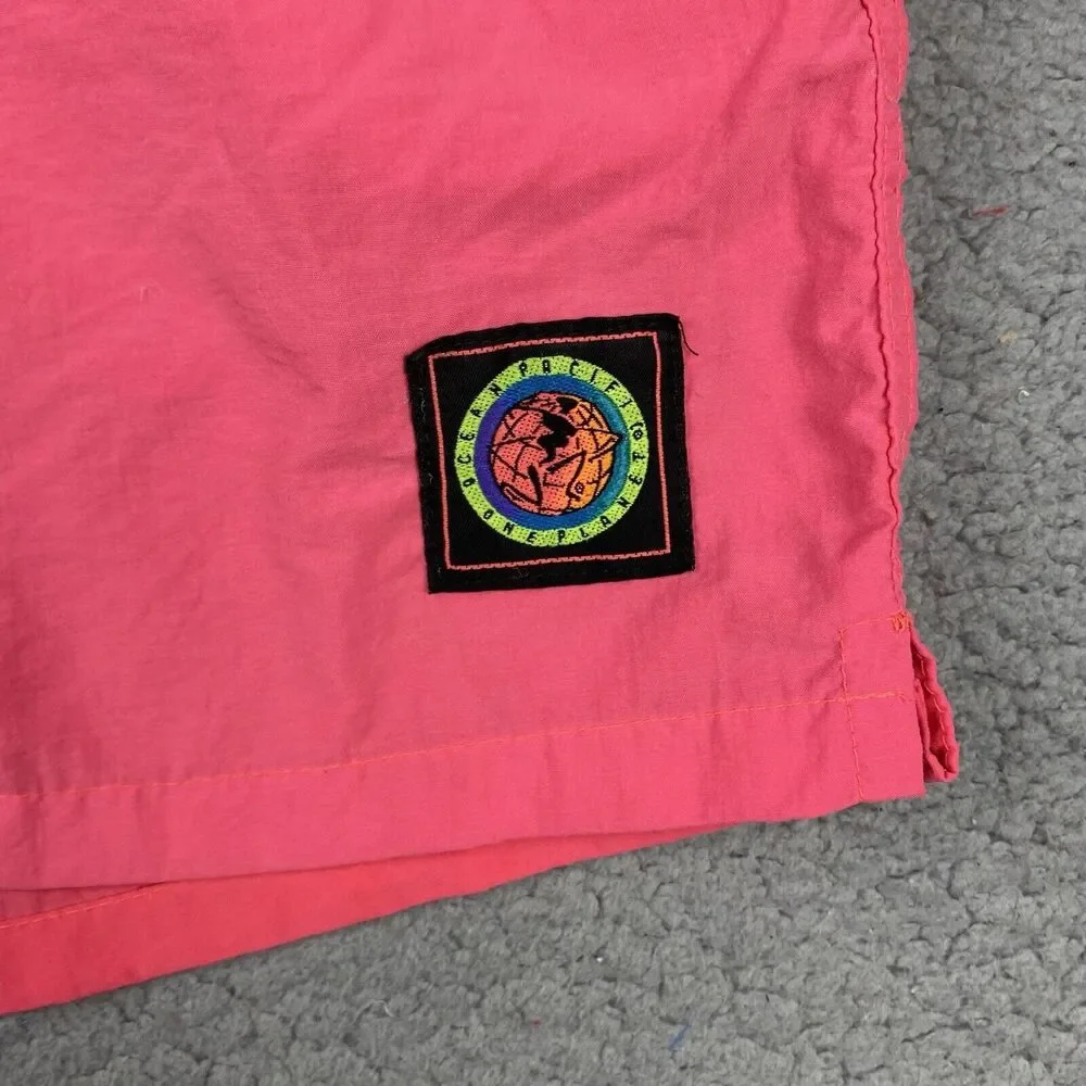 Ocean Pacific Men's Bathing Suit Swim Trunks One‎ Planet Pink Neon L 90s  Nylon